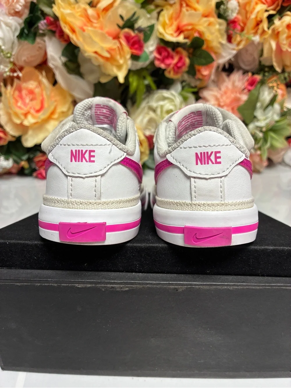 Nike Court Legacy Leather Toddler Sneakers White Laser Fuchsia Girls Size 8C TD